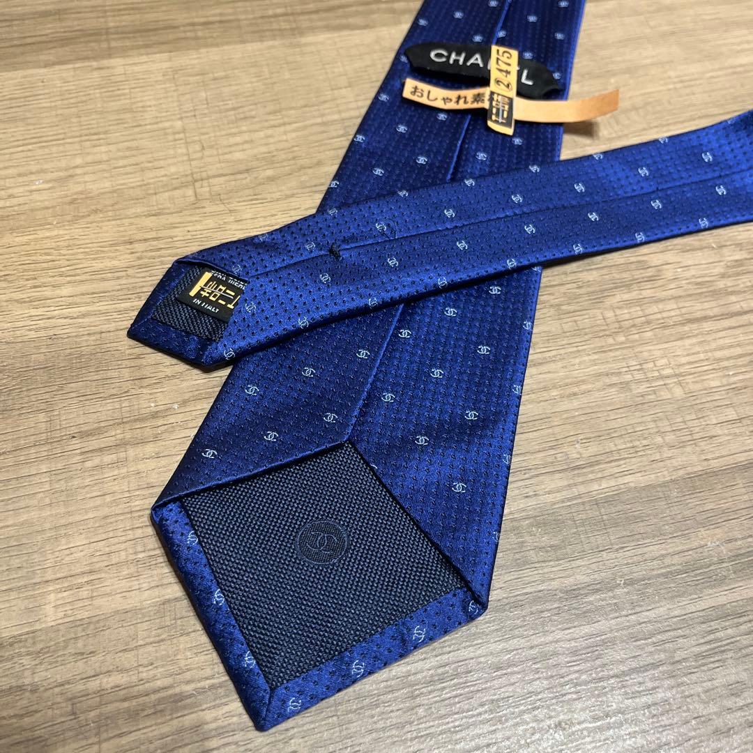 超美品！CHANEL ネイビー ココマークドットネクタイ