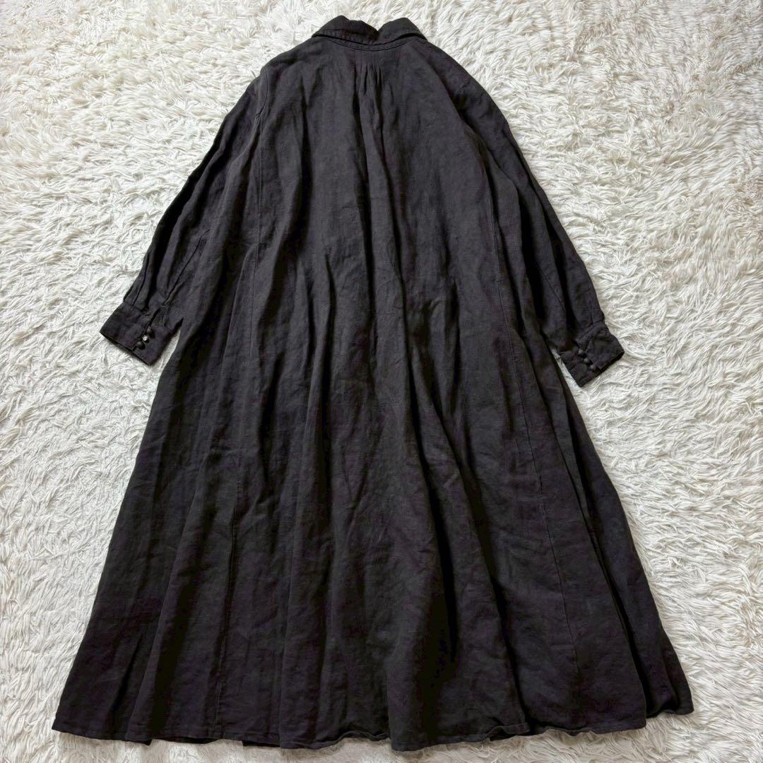 nest Robe ロングワンピース リネン100% チャコールグレー