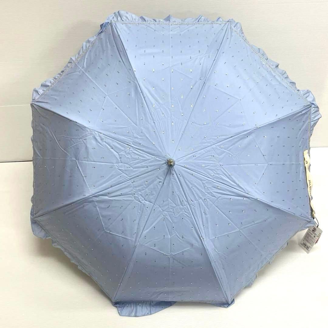M*e様 新品52993ジルスチュアートブルー フリル晴雨兼用折りたたみ日傘雨傘
