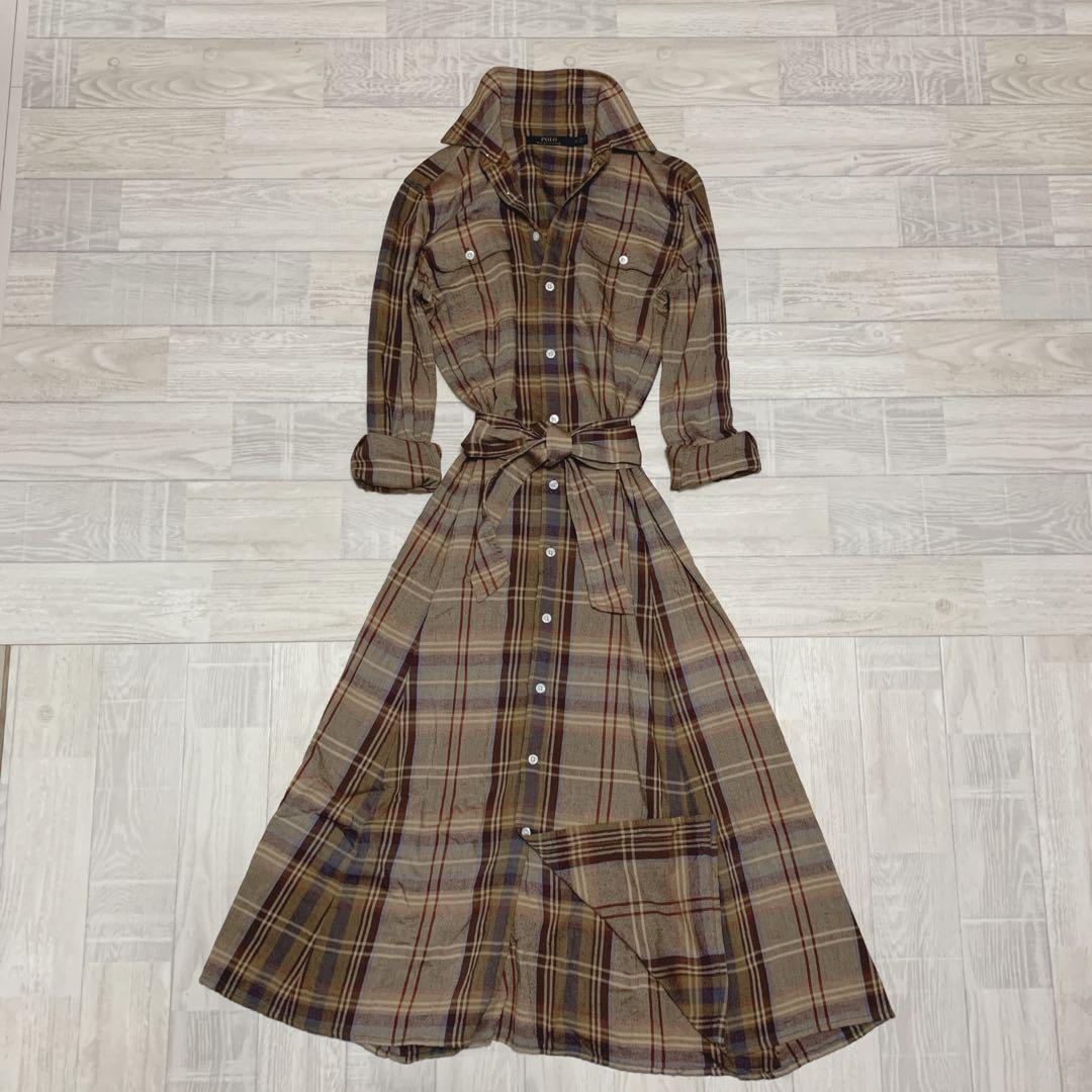 極美品✨ポロラルフローレン　プラッドベルテッドシャツドレスワンピース　中村アン着