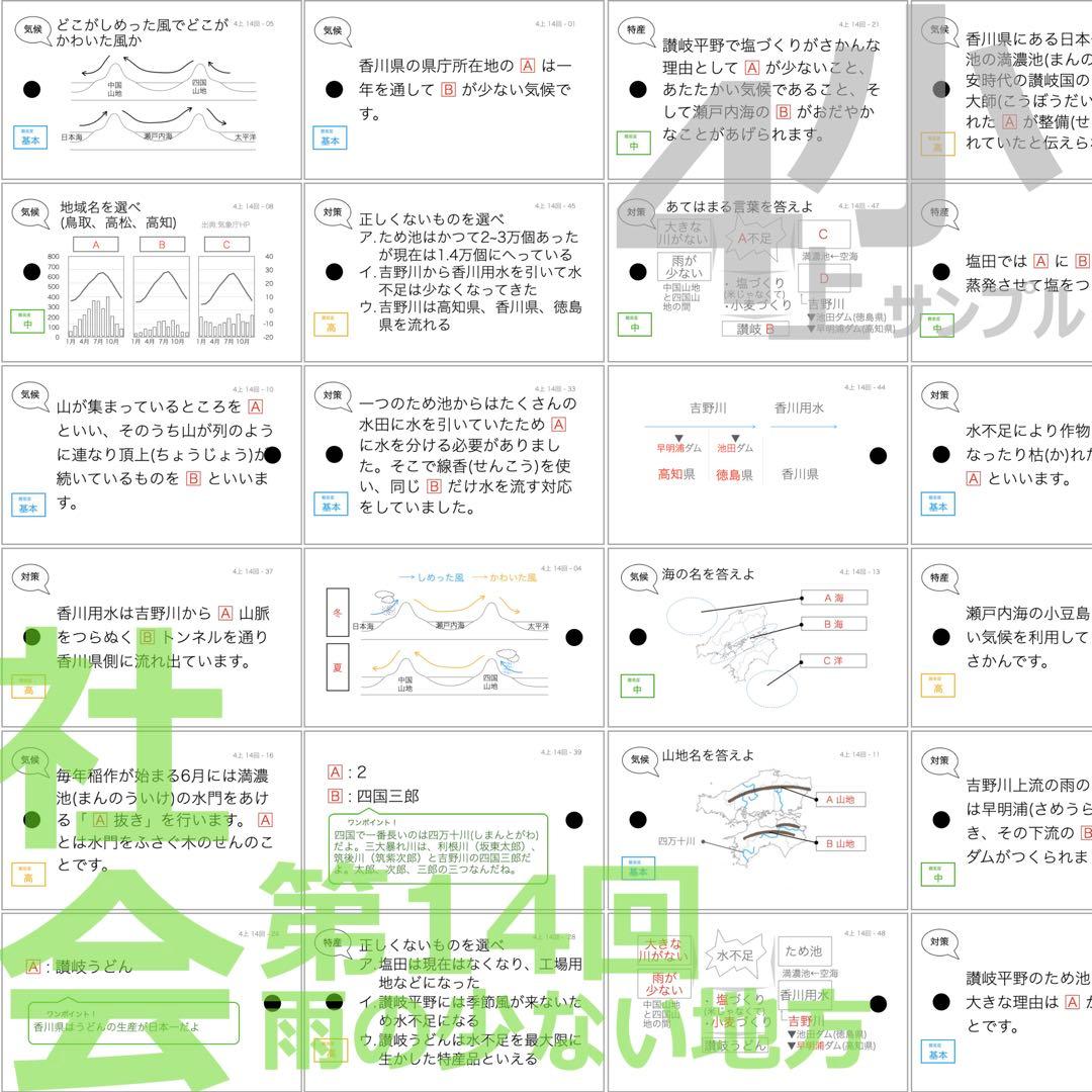 中学受験 暗記カード【4年上 社会・理科 11-14回】組分けテスト対策 予シリ