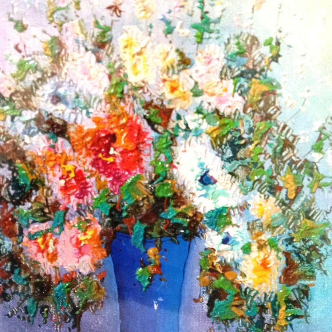 古川明雄 作 油絵 油彩 絵画 真作 額装 野の花