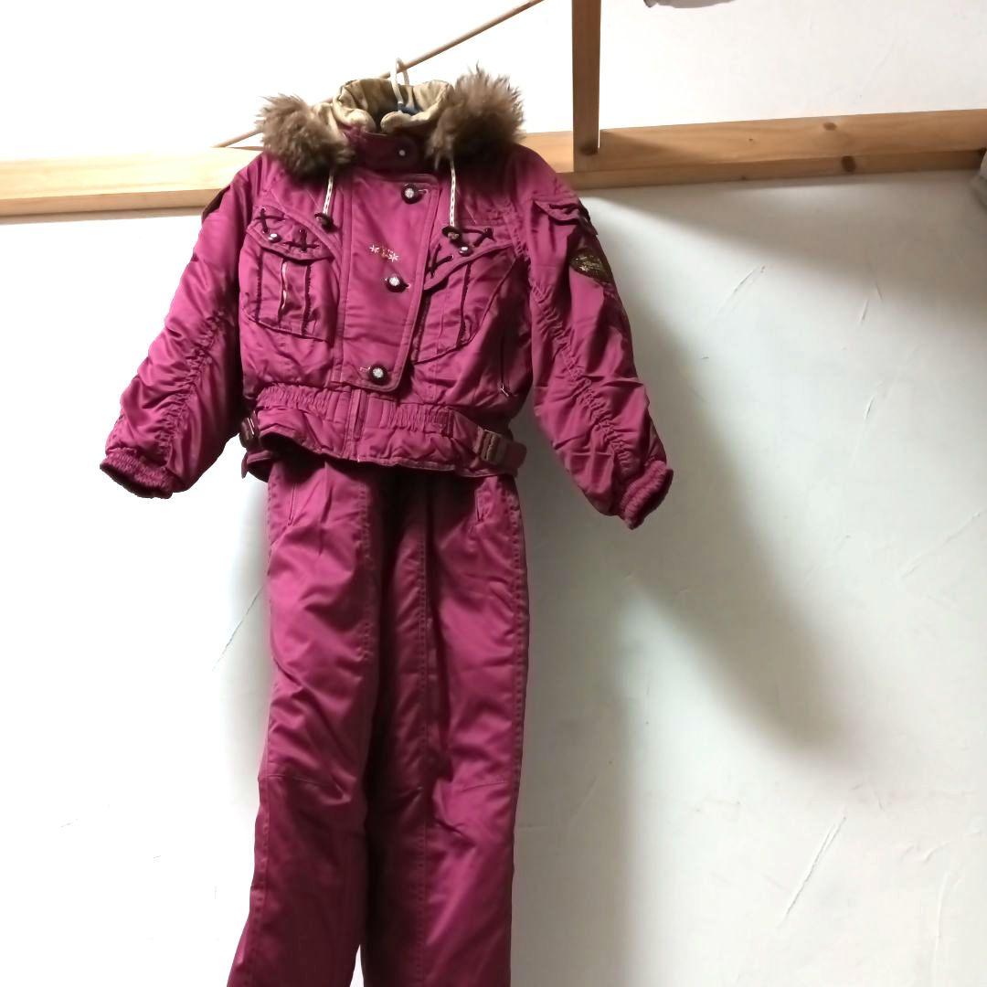 ellesse 　レトロ　ファー付　スキーウェア　M 赤紫　キュートカントリー