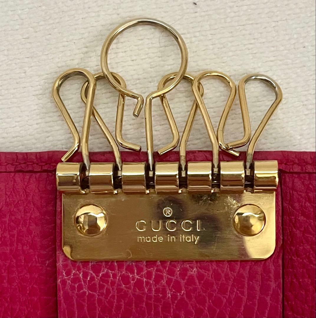 GUCCI GG マーモント　レザー 6連キーケース フューシャピンク系