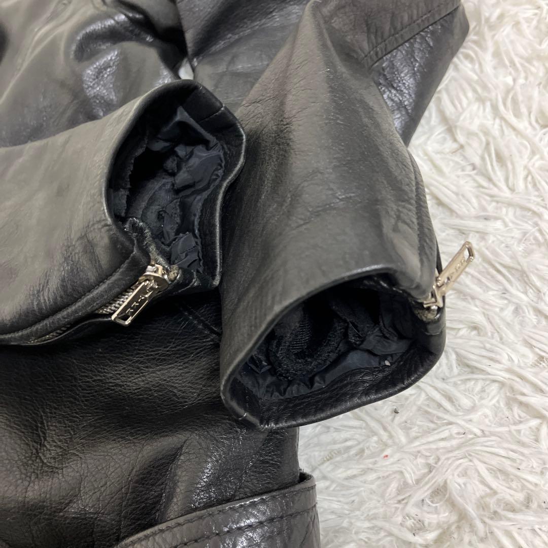 Vintage レザー 短丈 ダブルライダース ベルト付 黒 YKK