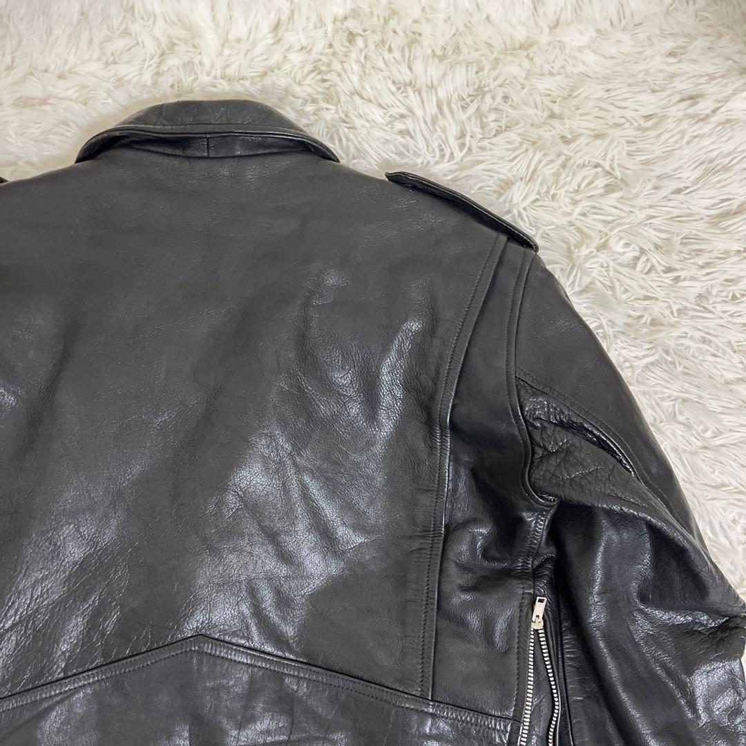 Vintage レザー 短丈 ダブルライダース ベルト付 黒 YKK