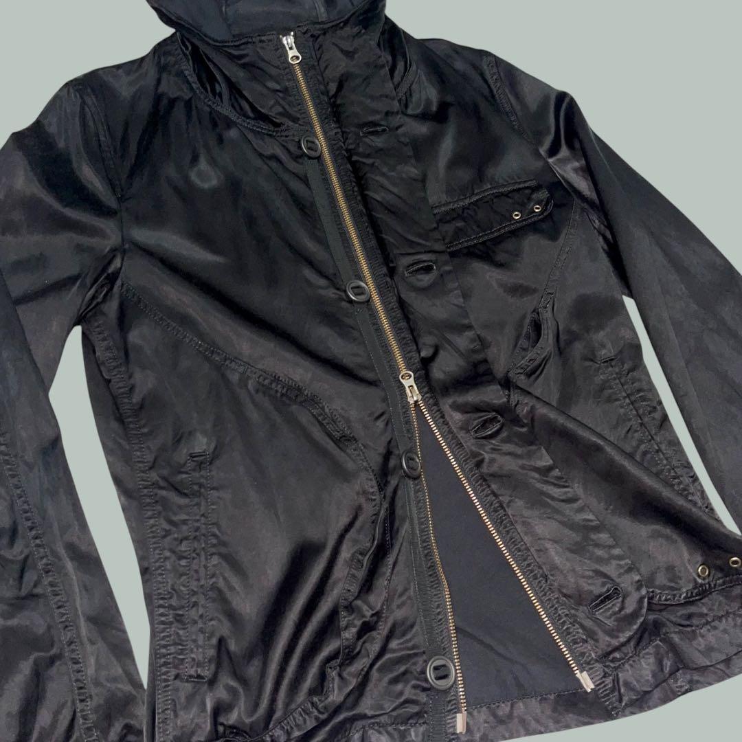 ジャケット・アウター Shiny black hoodie jacket