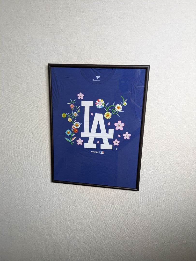 【限定品】ドジャース×村上隆、特別コラボ、Tシャツ、Sサイズ、ブルー、額付