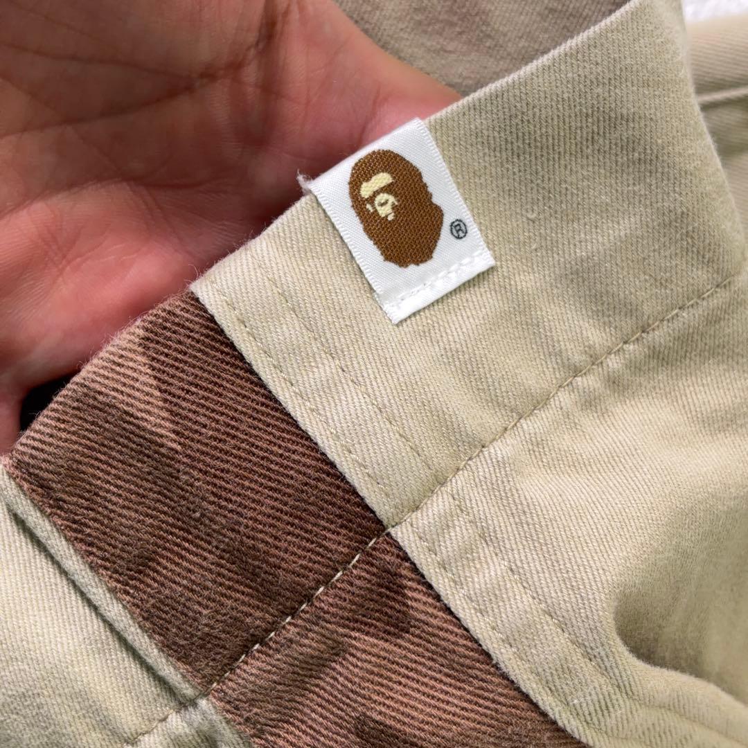 【A BATHING APE】ワークパンツ 迷彩サイドライン 馬柄裏地 ベージュ