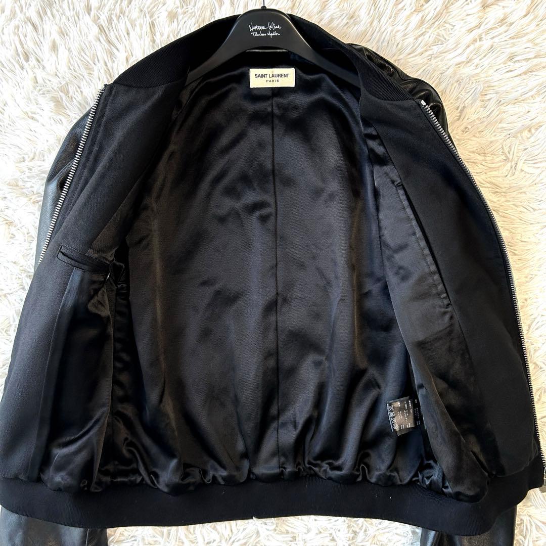 SAINT LAURENT PARIS エディ期 レザー切替ジャケット 羊革