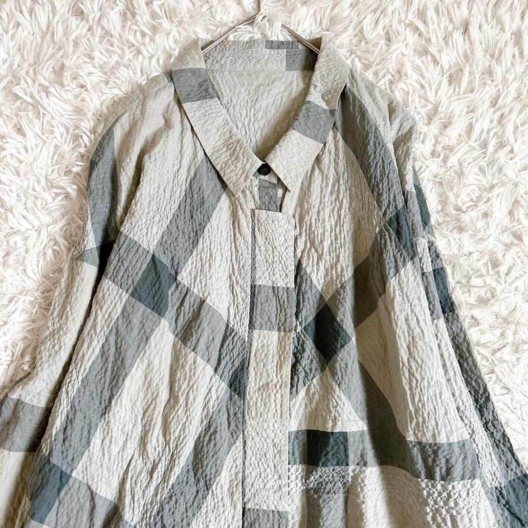 美品⁂センソユニコ⁂メフウ⁂ロングシャツワンピース　羽織　シワ加工　チェック　M