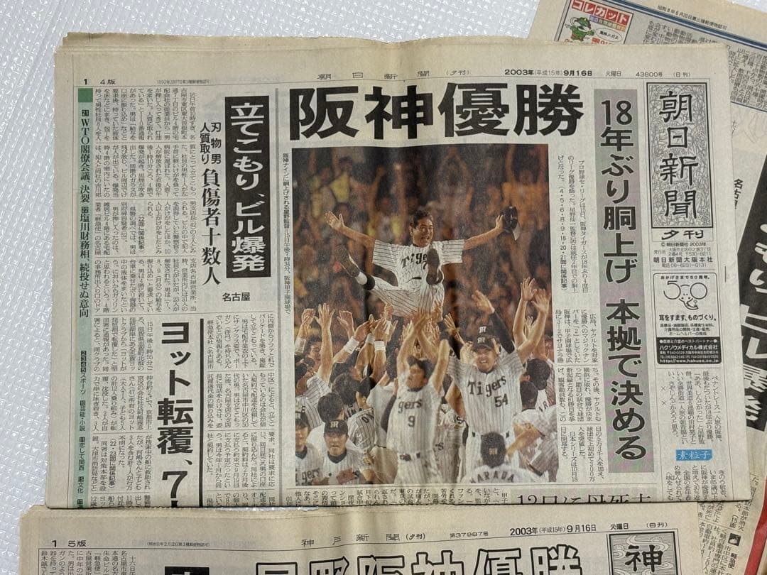 阪神タイガース 2003年 優勝記念新聞　スポーツ5紙2セット　一般紙6紙