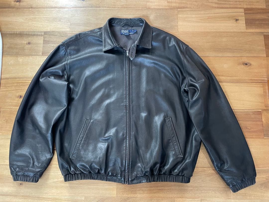 90s ポロラルフローレン レザースイングトップジャケット BLK サイズL