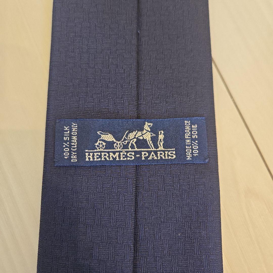 HERMES ネクタイ 紋章柄 ネイビー