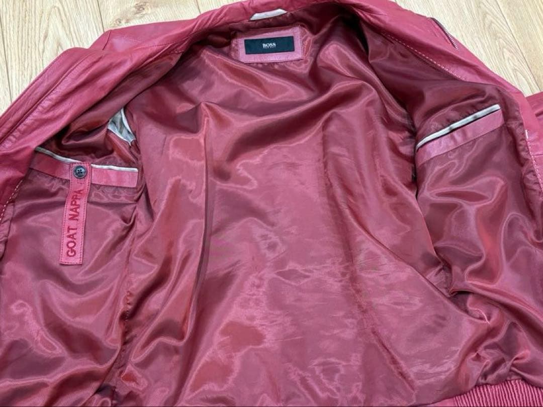 【美品】HUGO BOSS レザージャケット 赤 FR46 ゴートナッパ 本革