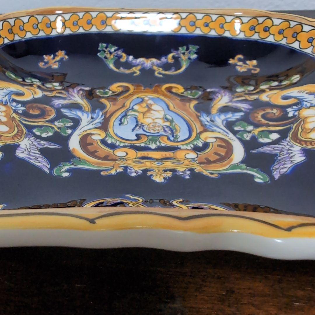 フランス　Gienジアン　手描き　ルネサンス　天使図　飾り皿　壁掛け　大21cm
