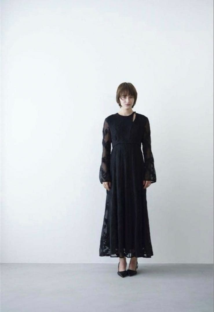CLANE ジャガードフラワーワンピース　ブラック