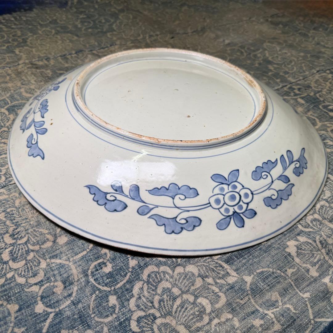 時代 古伊万里 色絵 大皿 45cm【無傷】牡丹唐獅子 明治 骨董 アンティーク