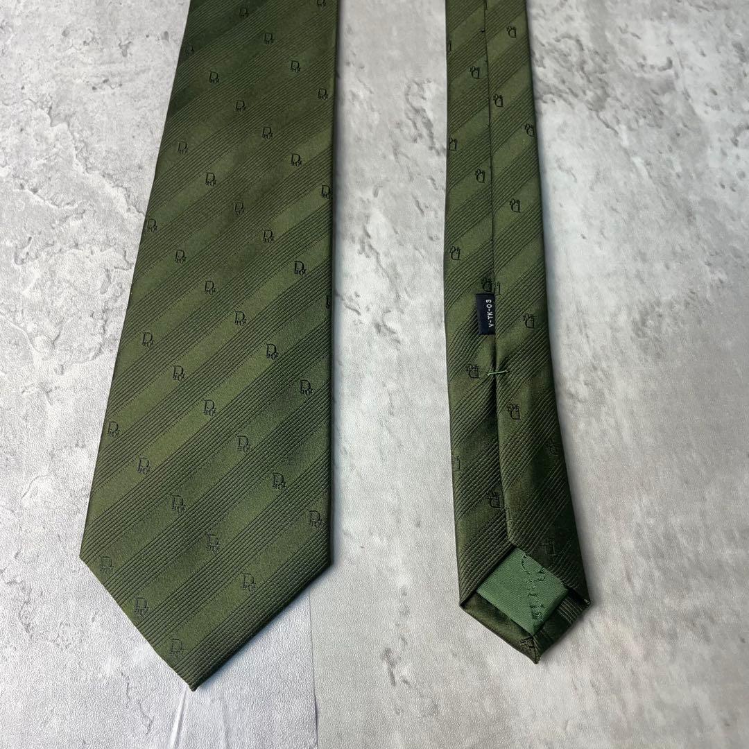 美品 Christian Dior トロッター柄 ストライプ ソリッド ネクタイ