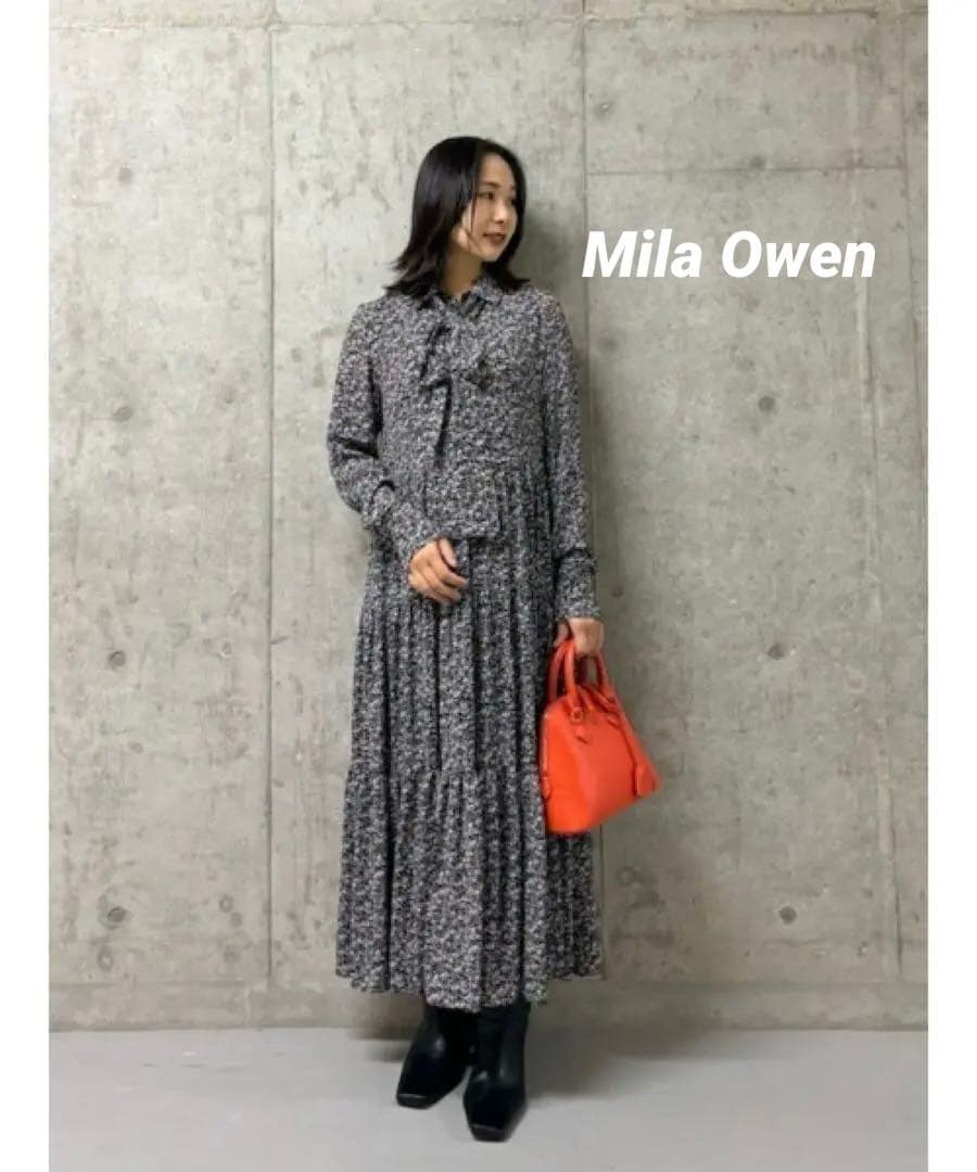 新品未着用 Mila Owen ミラオーウェン ボウタイティアードワンピース