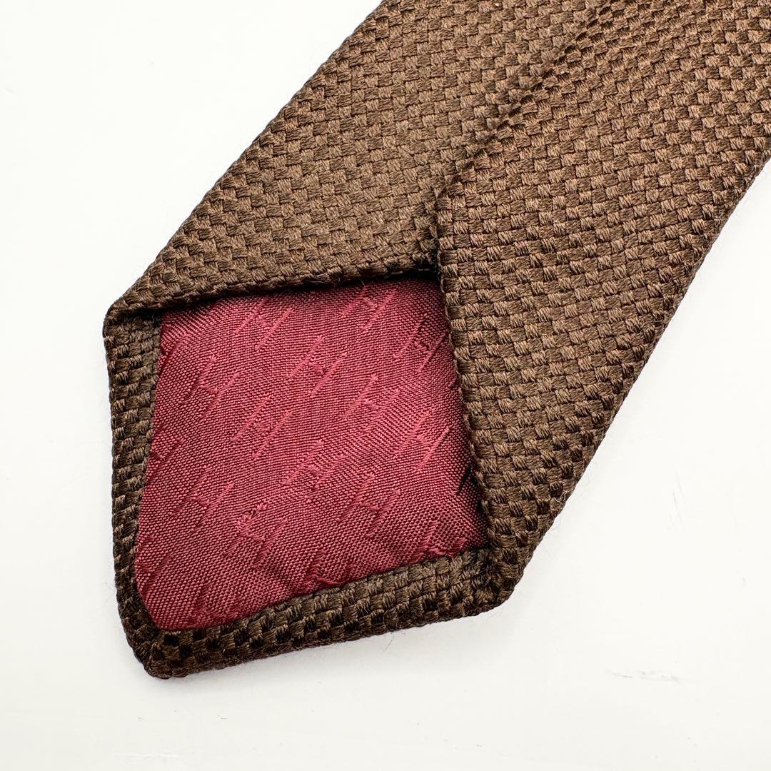 HERMES エルメス ネクタイ ブラウン系 織柄 シルク 肉厚