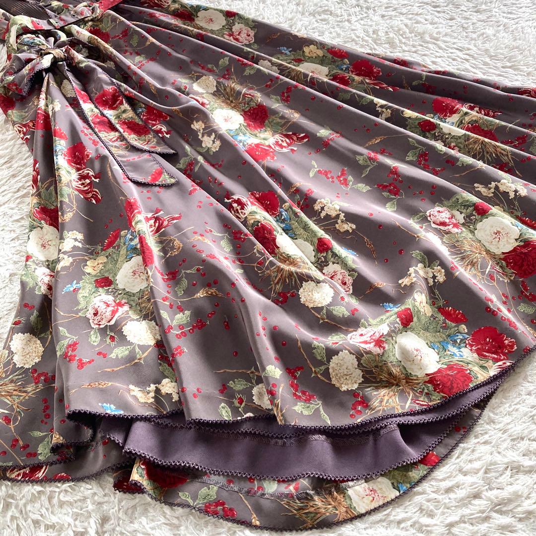 【極美品】カネコイサオ ピコフリル たくし上げ ボタニカル ロングワンピース