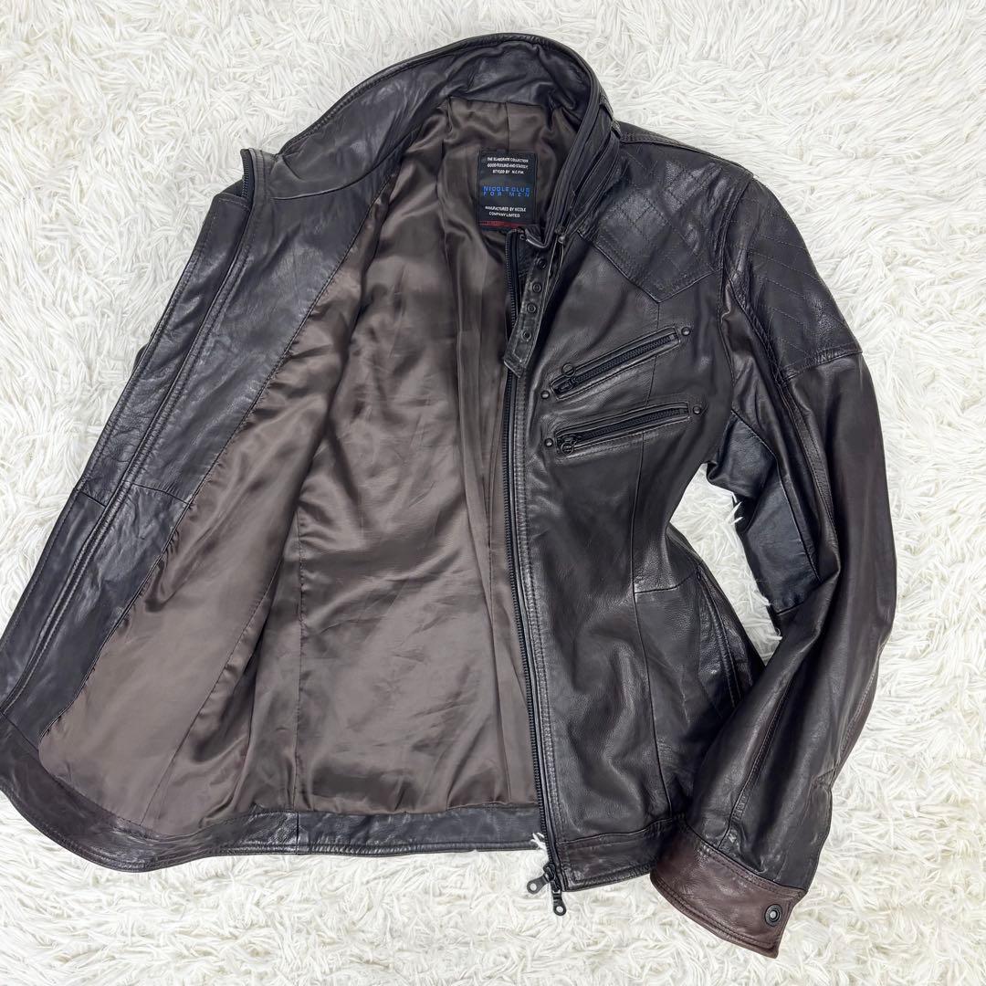 ニコルクラブ フォーメン 羊革 ラムレザー シングル ライダースジャケット 48