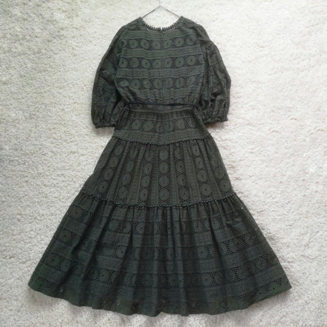 銀座マギー 定価9.7万 カットワークコットンワンピース　カーキ　近年　日本製