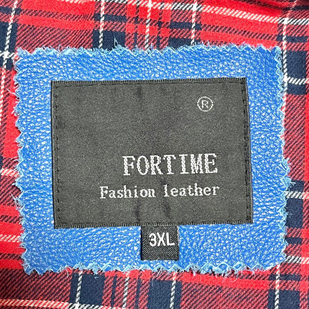 ✨美品✨レア色 FORTIME レザージャケット 3XLサイズ 本革 チェック柄