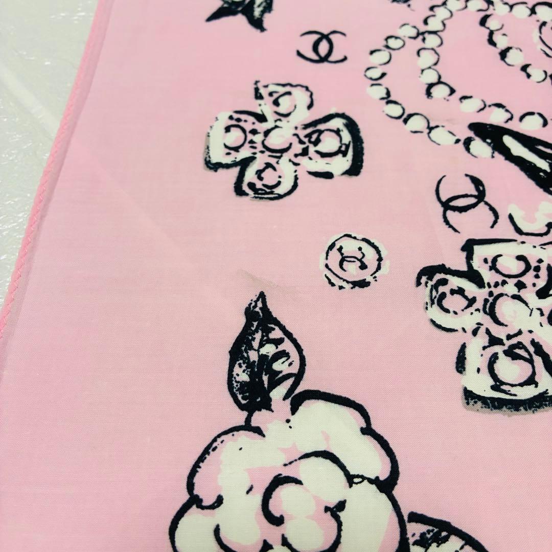 レア◆ CHANEL シャネル ピンク 大判 ハンカチ 花柄 スカーフ バンダナ