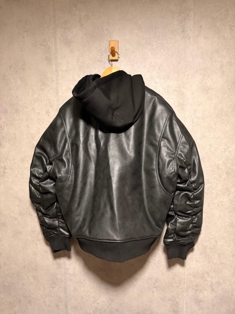 ZARA ザラ コントラストフード付きフェイクレザー ジャケット L
