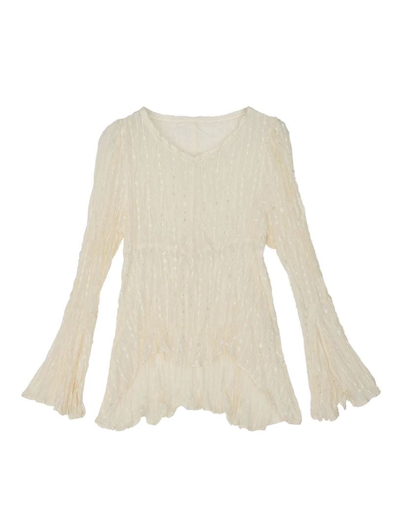 トップス AMERI TULLE FRINGE WASHER BLOUSE