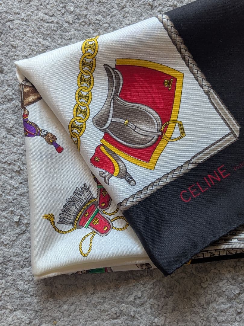Aya ヴィンテージ CELINE セリーヌ 乗馬 凱旋門 シルクスカーフ