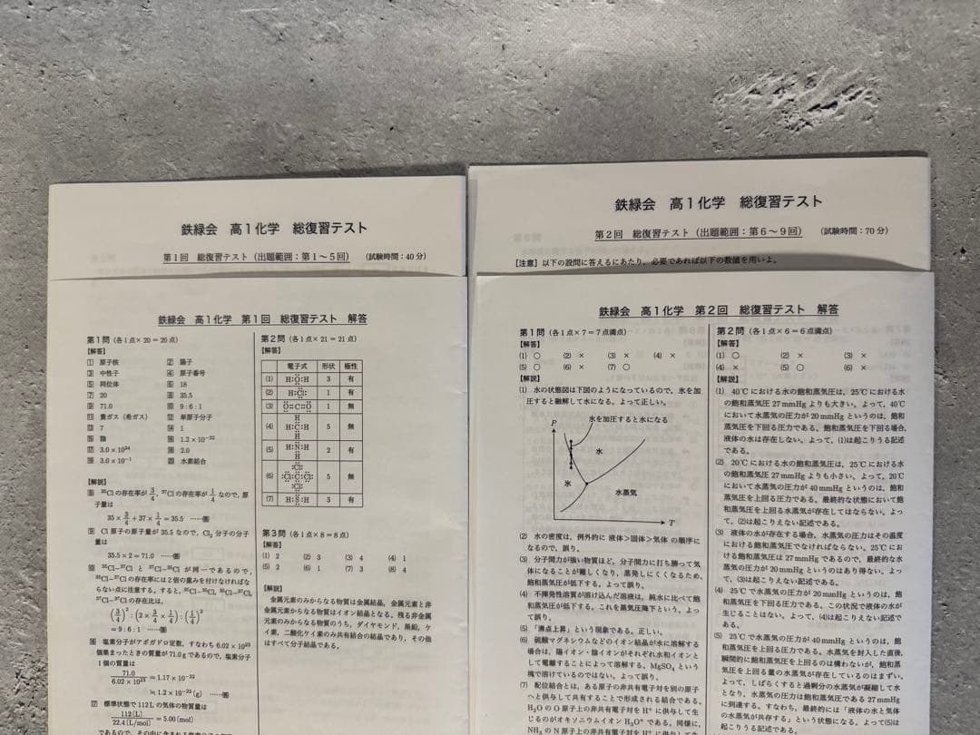 鉄緑会 高1 化学入門講座 第1・2部 化学基礎講座 テキスト/問題集/テスト
