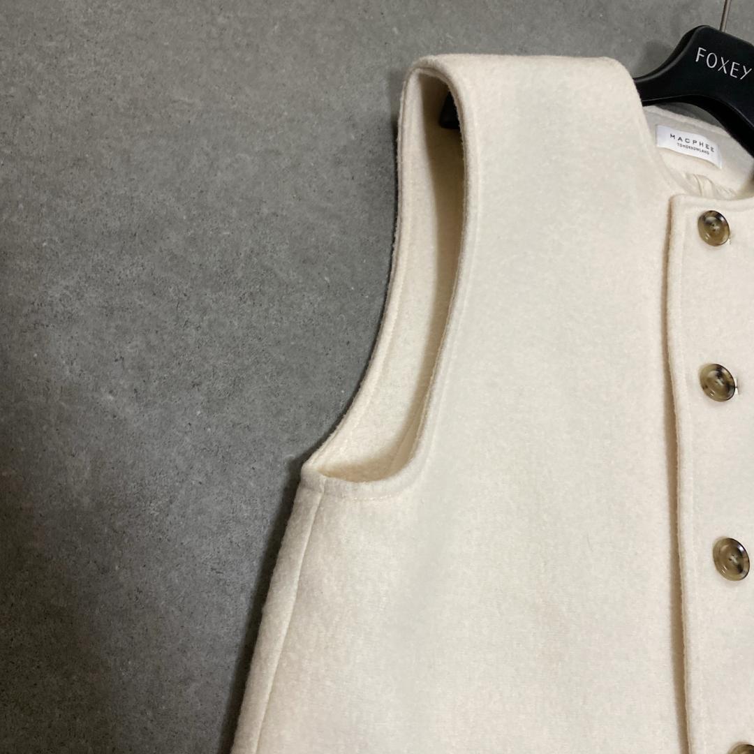 美品✨MACPHEE フェイクレザーコンビ クルーネックジレ 36 白