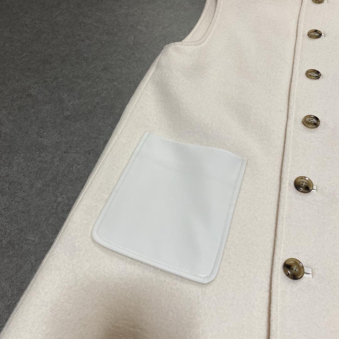 美品✨MACPHEE フェイクレザーコンビ クルーネックジレ 36 白