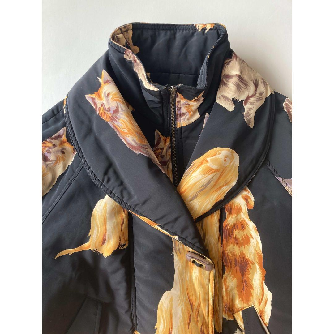 Used 80s 美しい大型犬モチーフ♡ ハーフ丈 ふわふわ パフコート