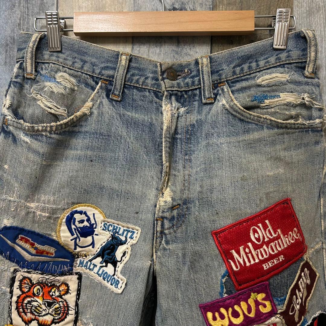 【雰囲気抜群】ワッペンダメージ加工デニムパンツ　ヴィンテージ　80s