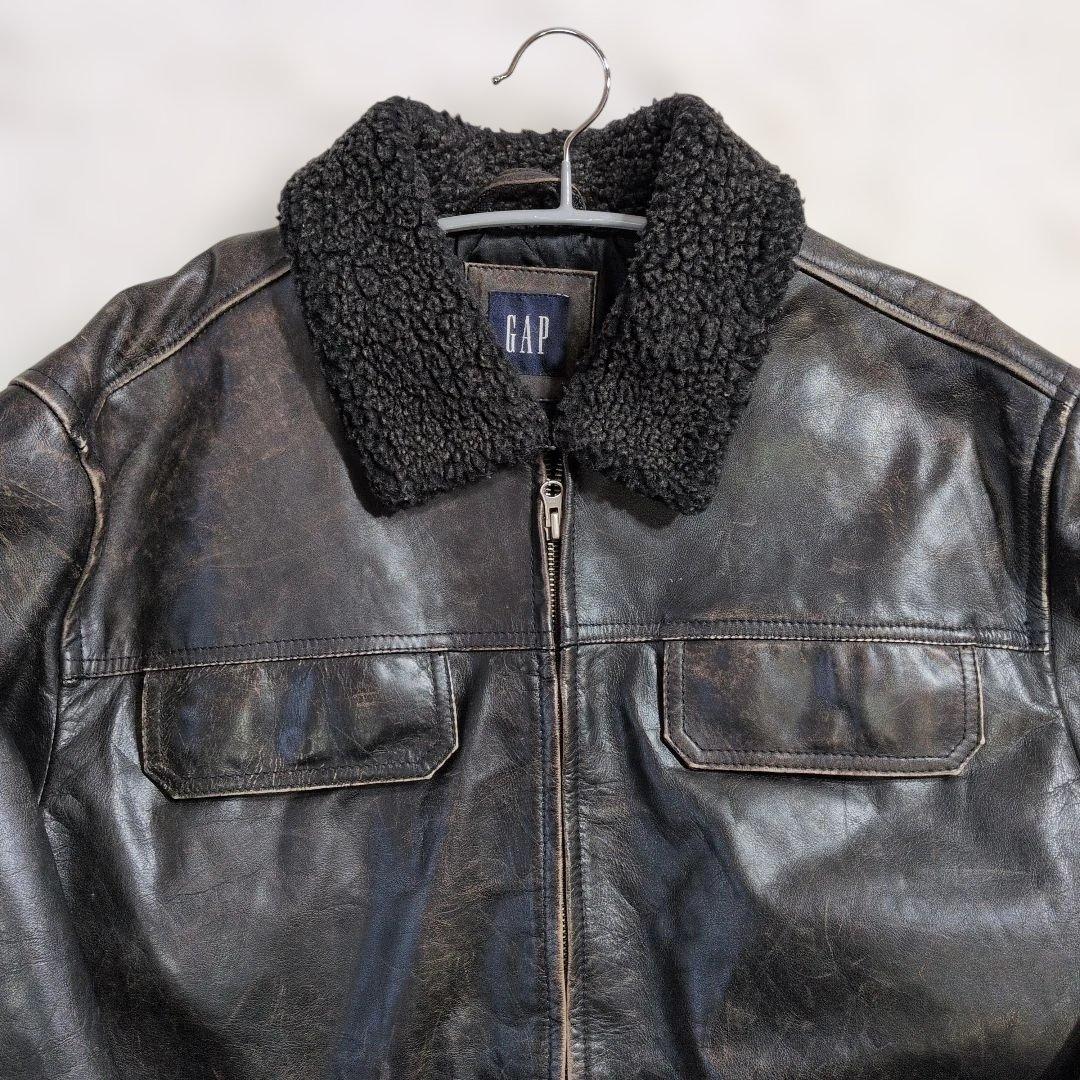 OLD GAP 90s 牛革 ボア レザージャケット L ヴィンテージ加工 希少