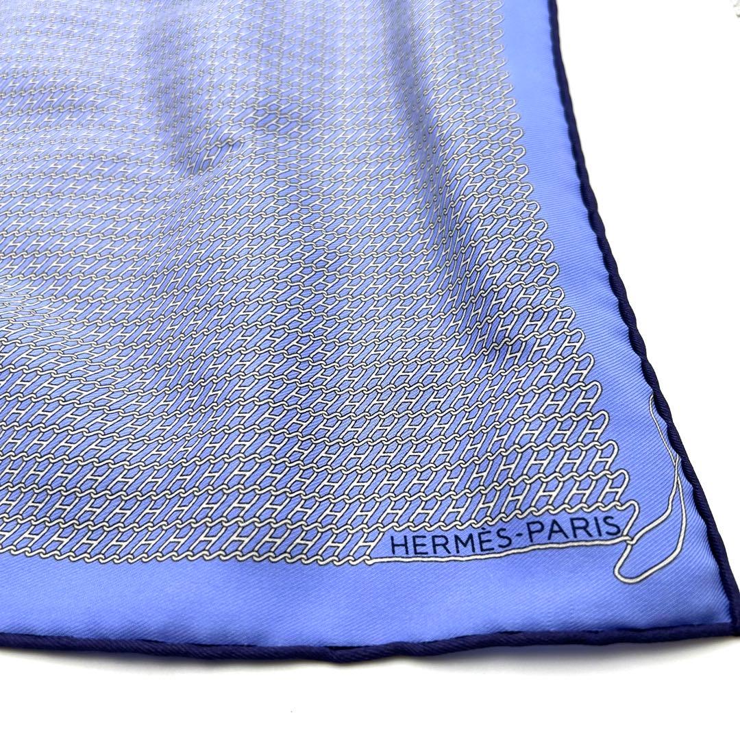 エルメス HERMES プチカレ スカーフ ポケットチーフ ブルー 絹