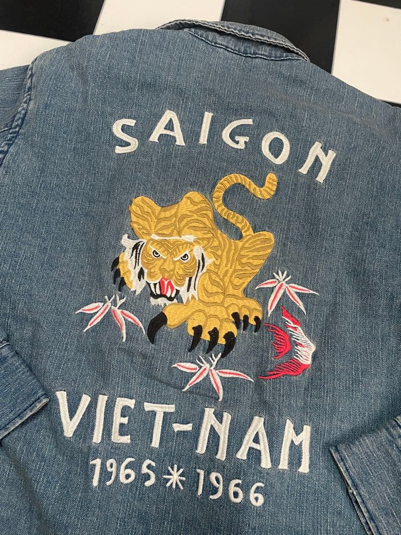 虎柄刺繍 デニム ベトナムジャケット スーベニアジャケットミリタリーヴィンテージ