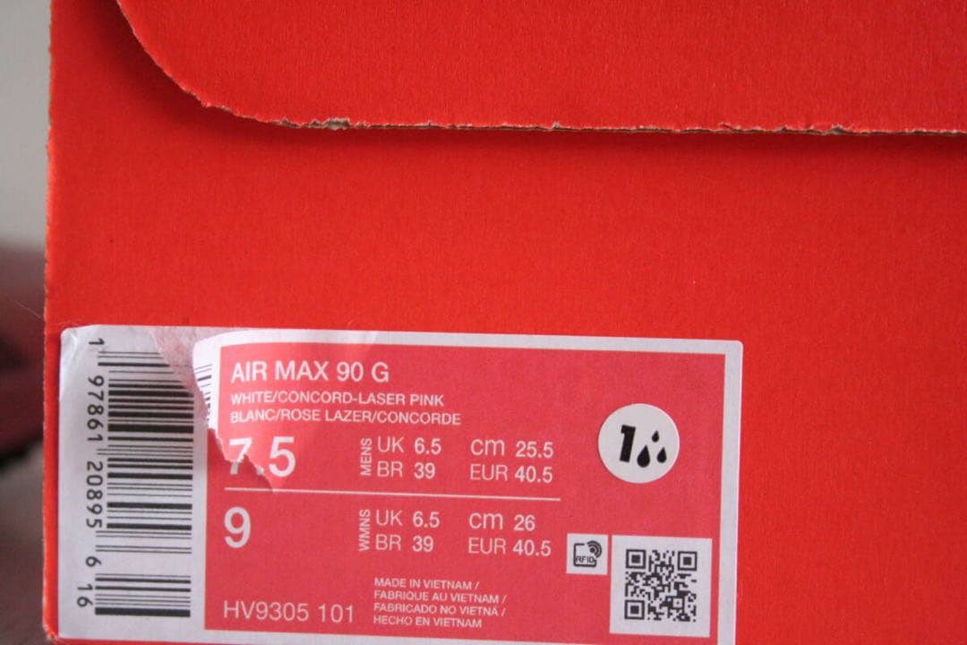 25.5cm ナイキ エアマックス90 G ホワイト　レーザーピンク　コンコルド