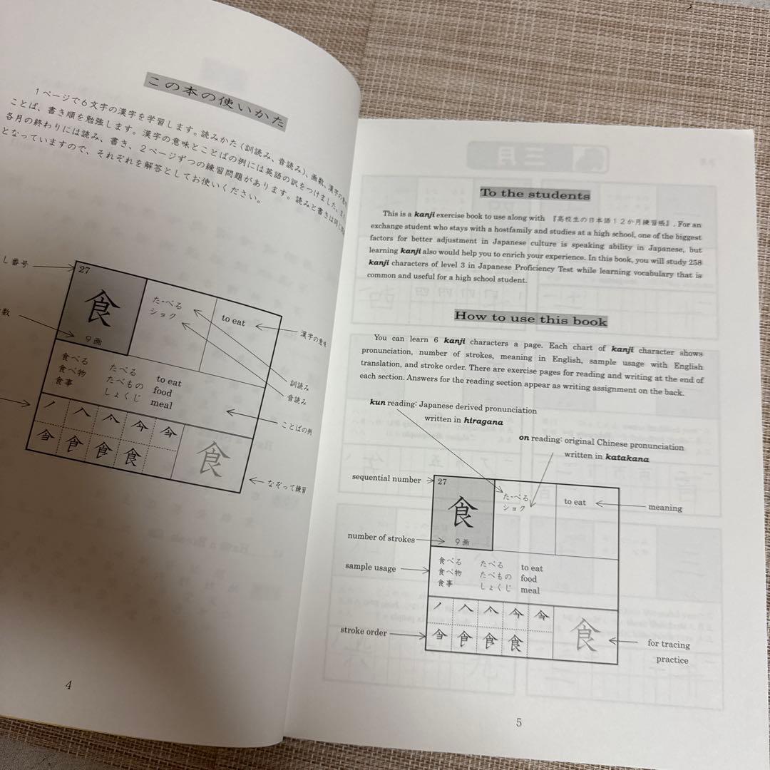 AFSの　留学中の高校生の日本語 12か月 練習帳➕漢字練習帳➕指導の手引き