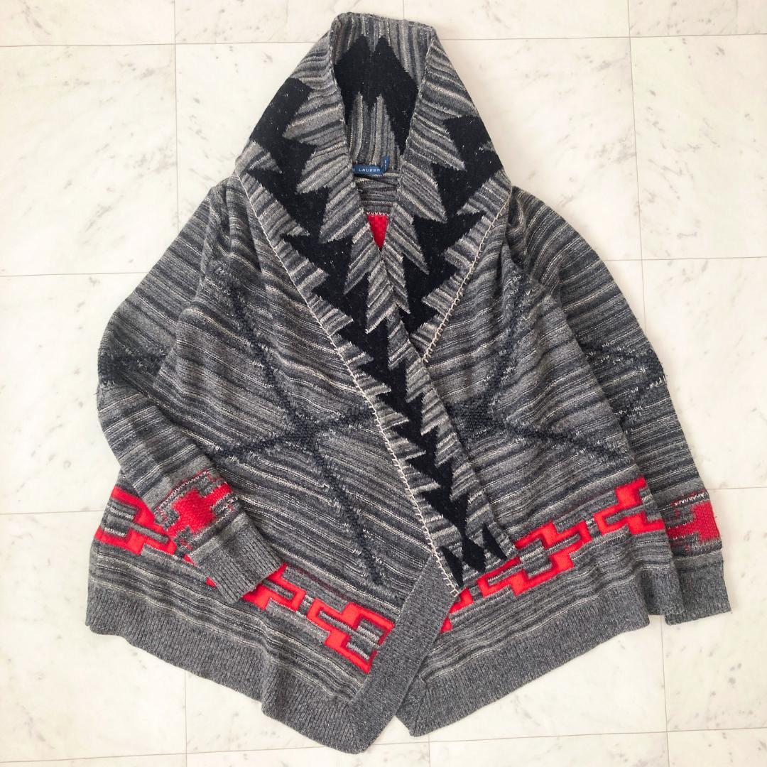 ラルフローレン　カシミヤ入りニットポンチョ　ニットガウン　ネイティブ柄
