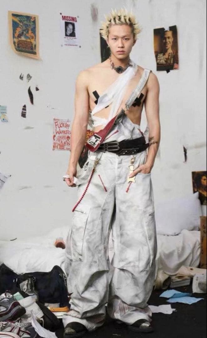 EMOBROTHER オーバーオール 取り外し可能　ホワイトカーゴパンツ
