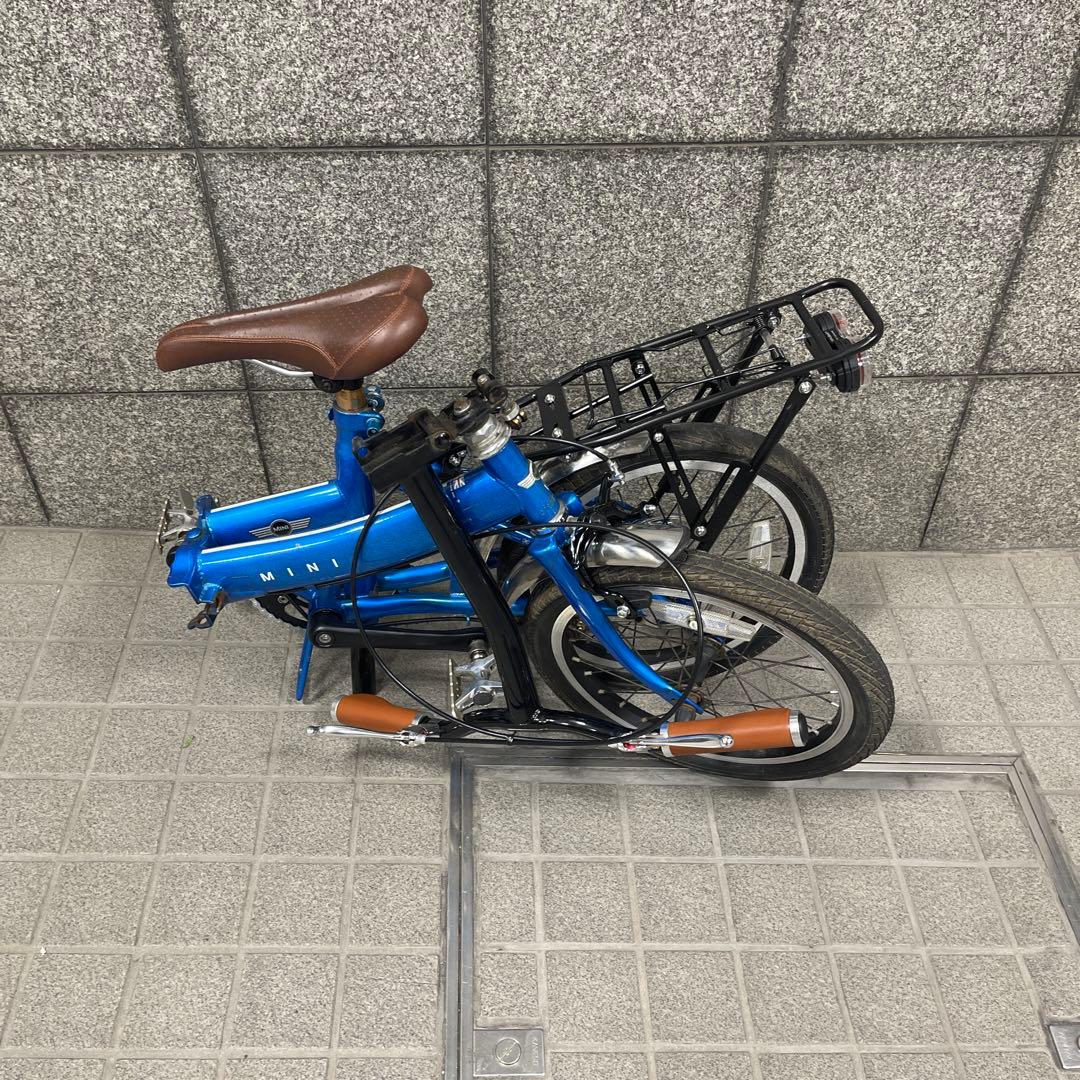 折りたたみ自転車 青  MINI カスタム　シングルスピード