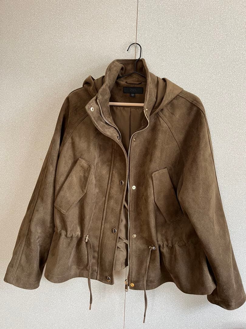 ZARA ブラウンスエードフードジャケット レディース
