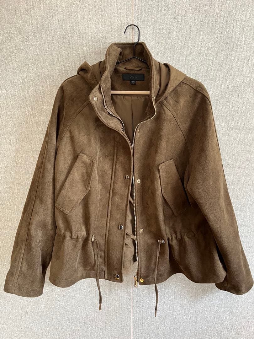 ZARA ブラウンスエードフードジャケット レディース