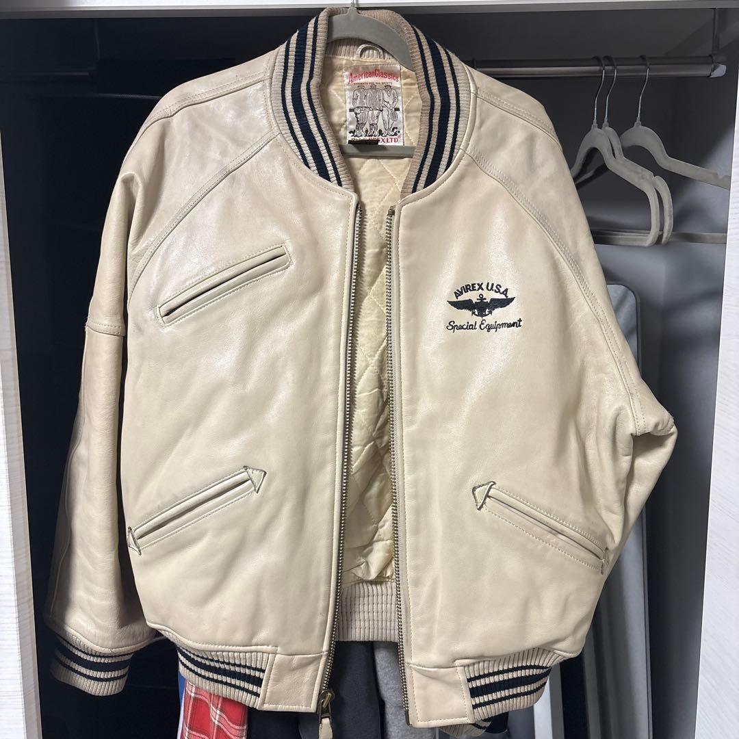 AVIREX レザージャケット クリーム色