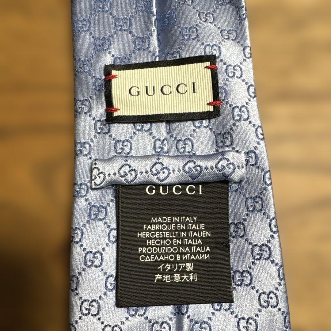GUCCI シルク ネクタイ ライトブルー GGロゴ